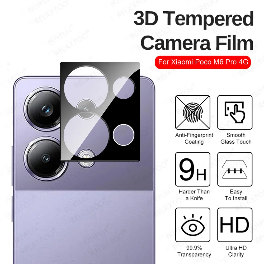 3D Rear Camera Tempered Glass For Xiaomi Poco M6 Pro 4G Case Back Cover Lens Protector Ring Poko Little X6 X6Pro M6Pro PocoX6 5G