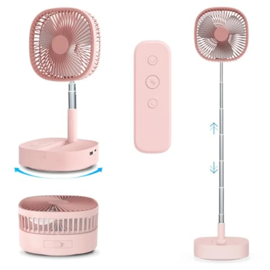 

Portable Oscillating Pedestal Fan＆Remote 120° Rotation 3-In-1 Foldaway/Standing/Desk Fan Anti-Slip 7200Mah Rechargeable Telesco