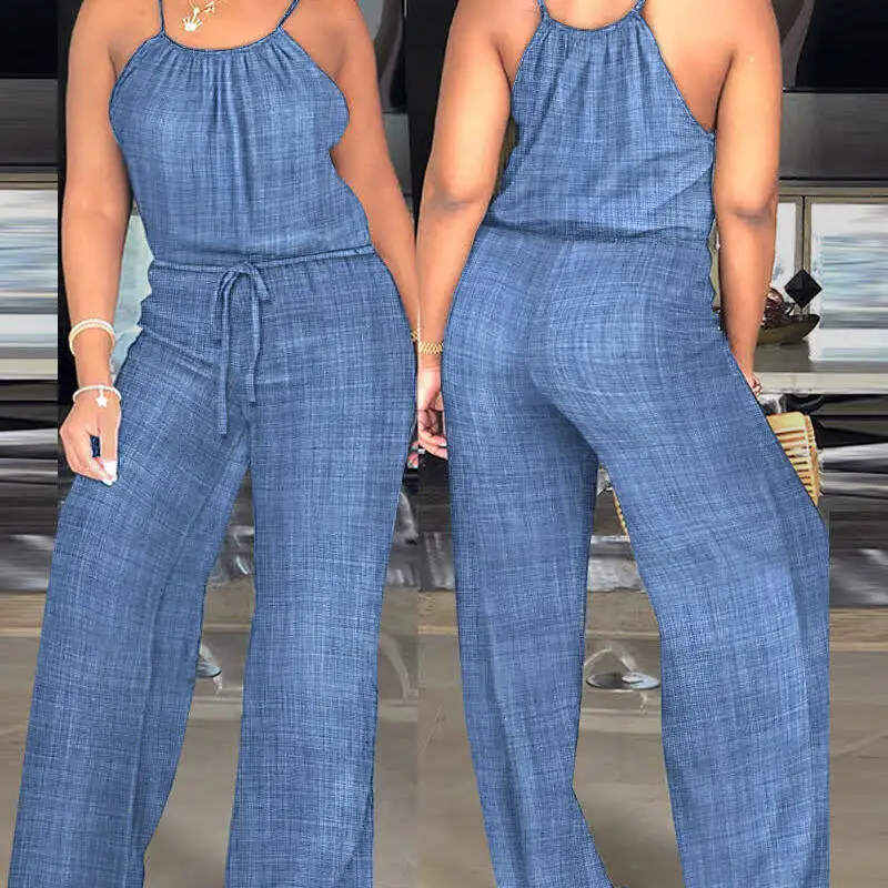 Women Jumpsuits One Piece Sling Sleeveless Drawstring Wide Leg Long Pants Rompers Solid Y2k Streetwear Jumpsuit Work Casual 2026