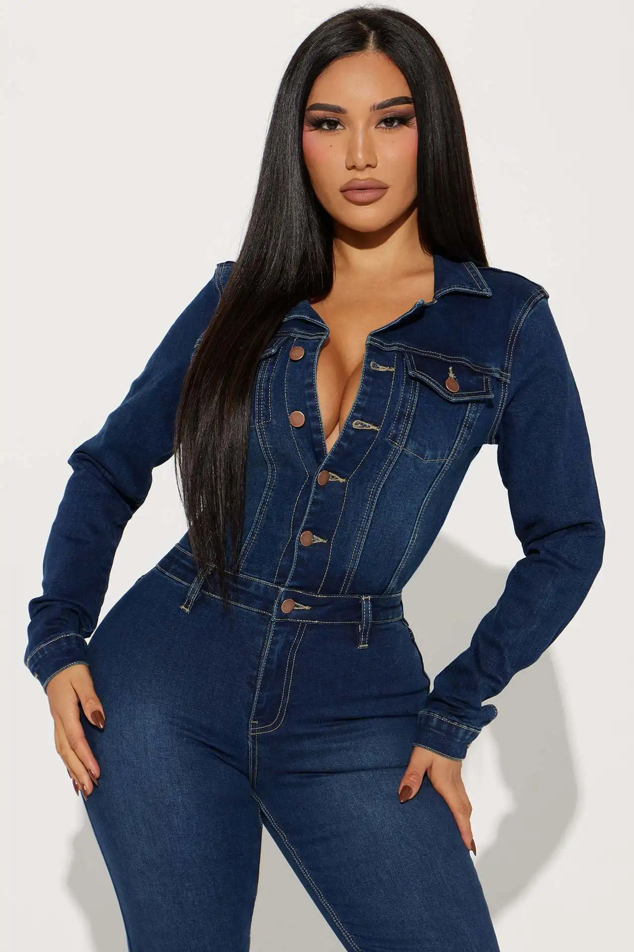 Macacão de manga longa feminino, justo, confortável, casual, cintura média, monocromático, calça feminina, moda, 2022