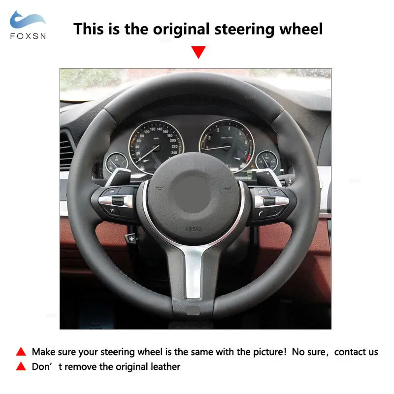 Für BMW M Sport F10 F12 F20 F30 F31 F32 F34 F45 F39 F48 F25 F26 F15 F16 Auto Lenkrad Leder Abdeckung rot blau linie rot streifen – Detail 1