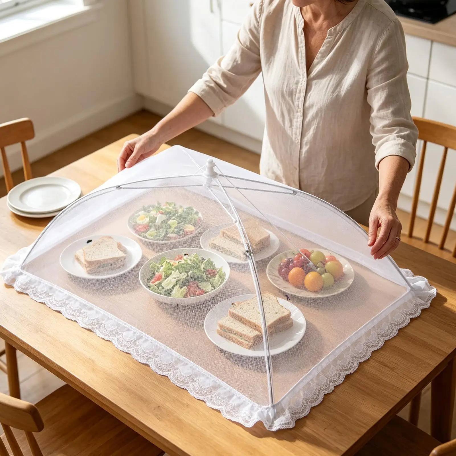 Pop-up Mesh Food Cover Foldable Rectangular Table Dish Guard Washable Insect-proof Protective Net For Outdoor Picnic Long Table