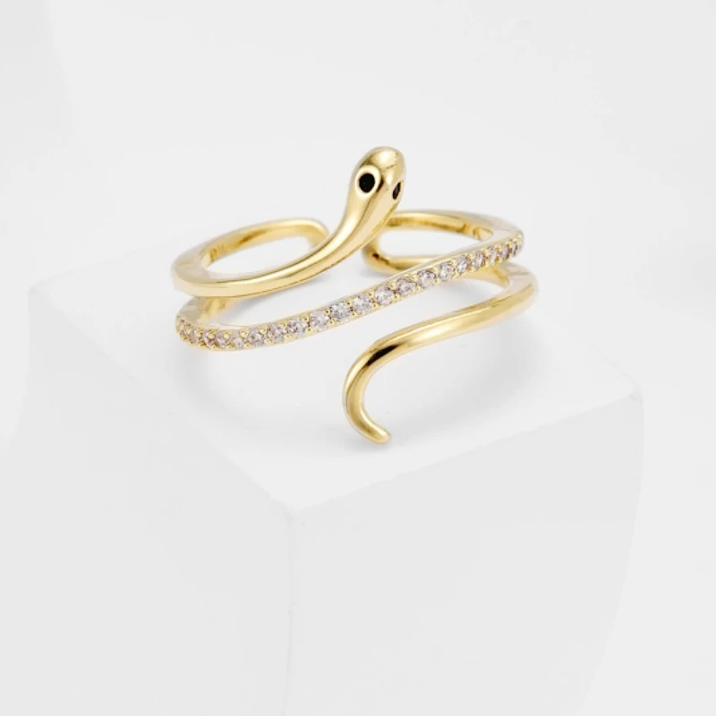 Sole Memory Shiny Zircon Snake Creative INS 925 Sterling Silver Resizable Opening Ring For Women Jewelry RI1296