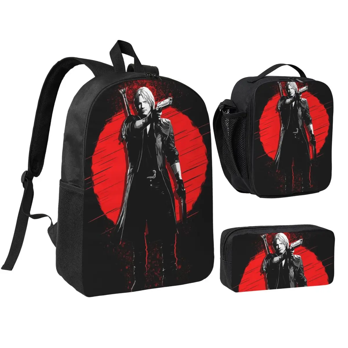 Dante - Devil May Cry Backpack Boys Girls BookBag School Bag Shoulder Bags 3ps Insulated Lunch Bag Pencil Case