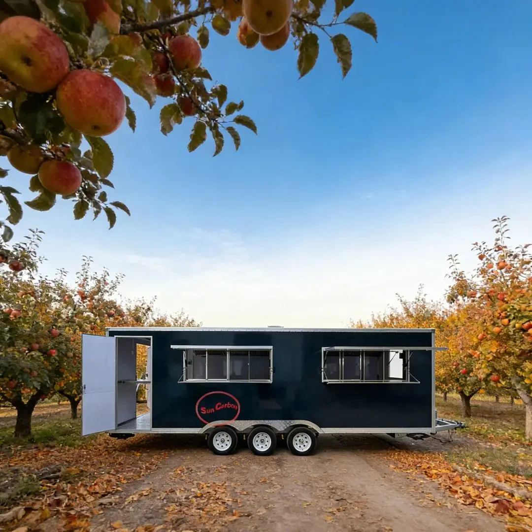 Black Heavy Duty Food Vending Trailer Portable Kitchen Cart Multiple Serving Openings for Street Food Vendor