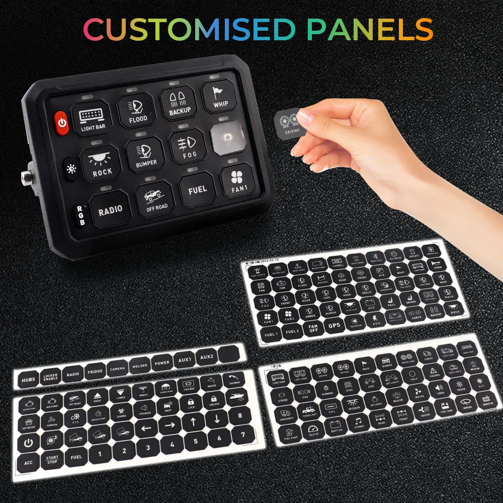 12 Gang Panel Switches Box 12V 24V Multi-Function Remote Key Pad Relay System Controller ON-Off For Jeep Off road 4x4 Truck Boat
