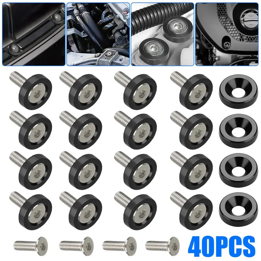 40Pcs Aluminum Fender Bumper Washer Bolt Engine Bay Hex Screw Dress Up Kit M6 x 20MM Bolts Spacer Auto License Plate Accessories