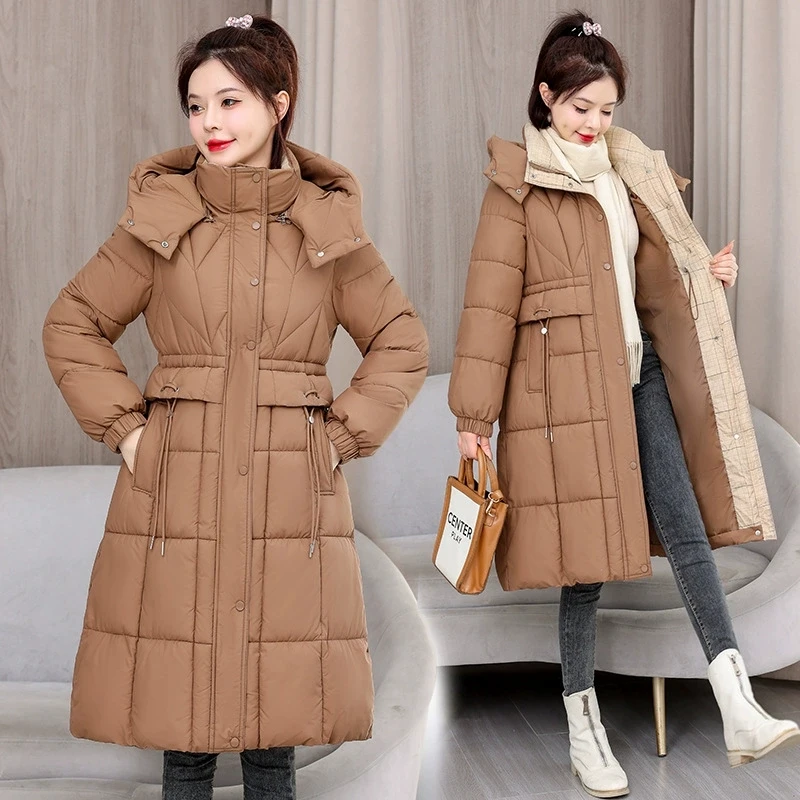 

2025 New Women Long Cotton Coat Winter Warm Thicken Hooded Cotton Padded Jacket Loose Plus Size Parkas Outwear Women Puffer Coat