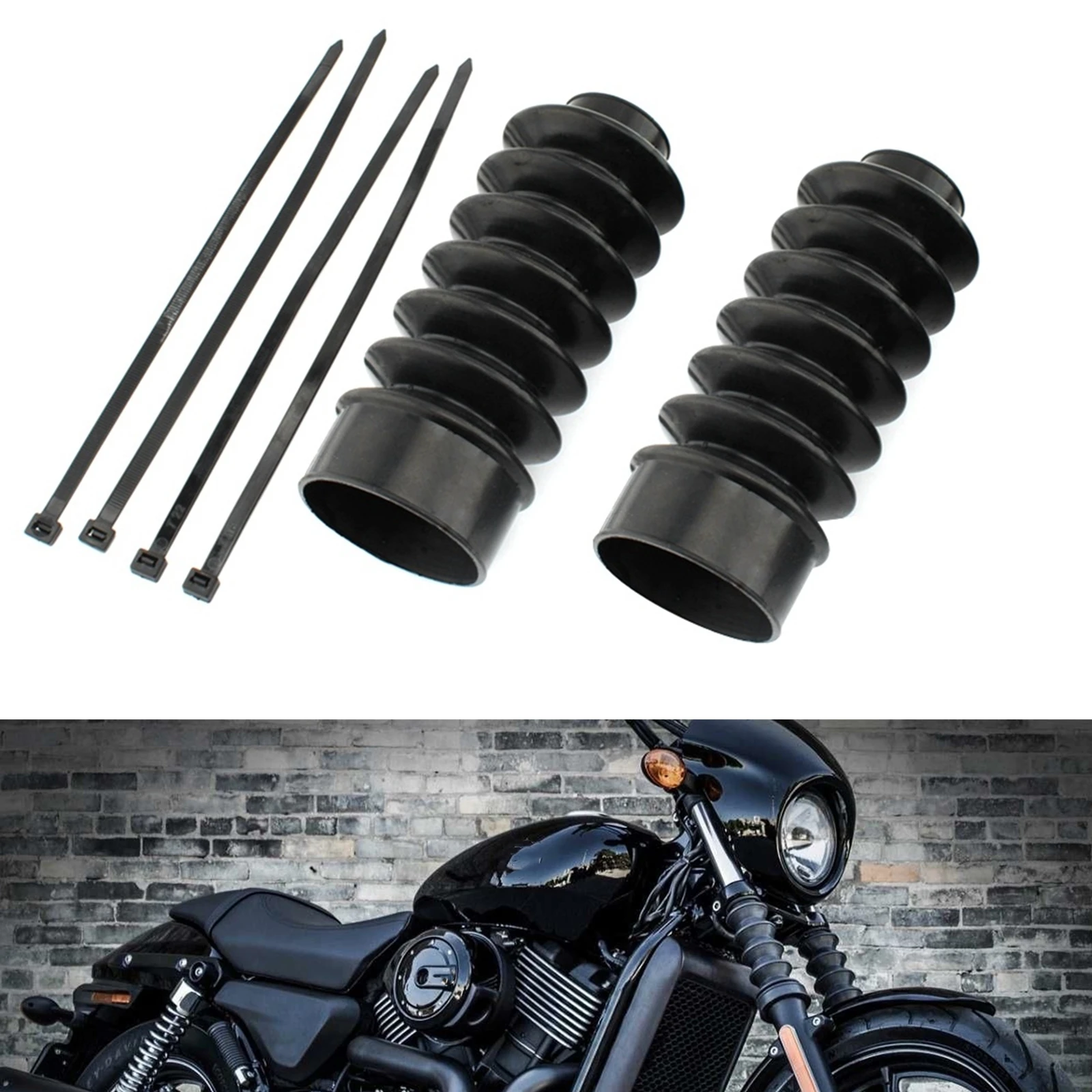 For Harley Dyna FXD XL883 & Sportster 1200 39mm Motorcycle Rubber Front Long Fork Cover Gaiters Gators Boots Tube Kit Protection