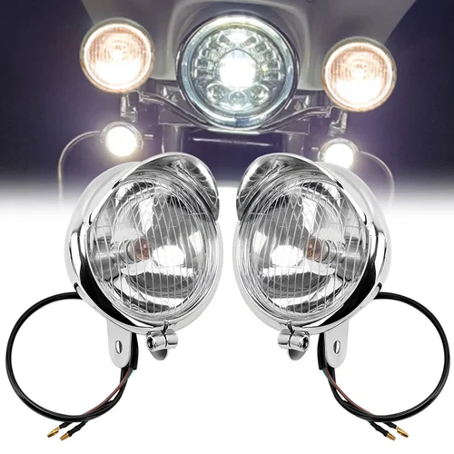 Imagen 1 del producto Luces antiniebla universales cromadas para motocicleta, faro delantero DC12V para Harley Bobber Chopper Cruisers Touring personalizado, 2 uds.