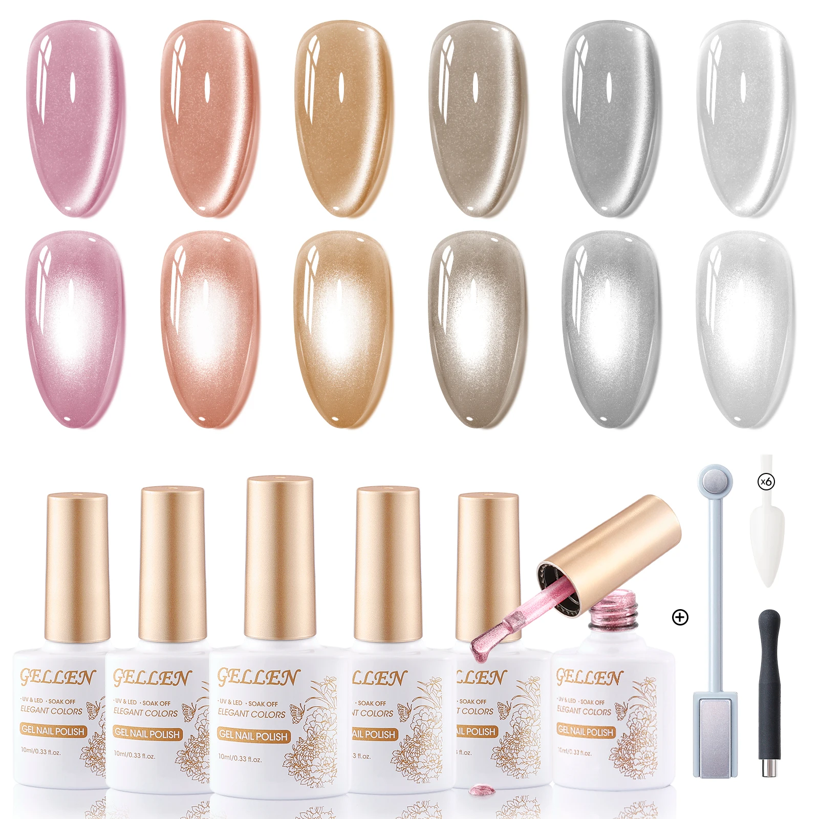 

GELLEN Cat Eye Magnetic Gel Polish 6 Colors Gray Orange Gold Holographic Reflective Sparkle Nail Art UV LED Soak Off Salon DIY