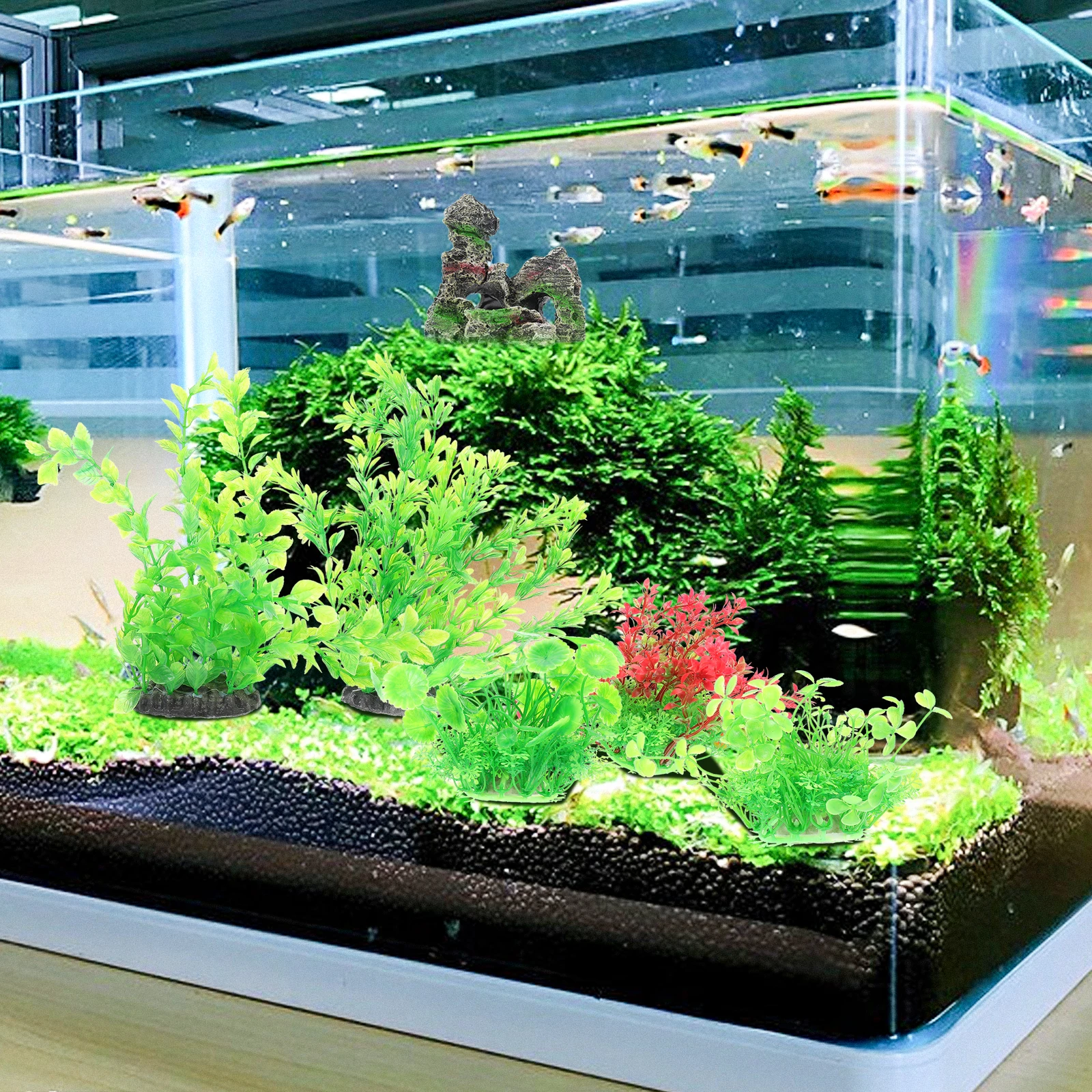 

1Set Aquarium Plants Set Easy to Carry Fish Tank Plant Decor Realistic Underwater Rockery Statues Safe for Fish