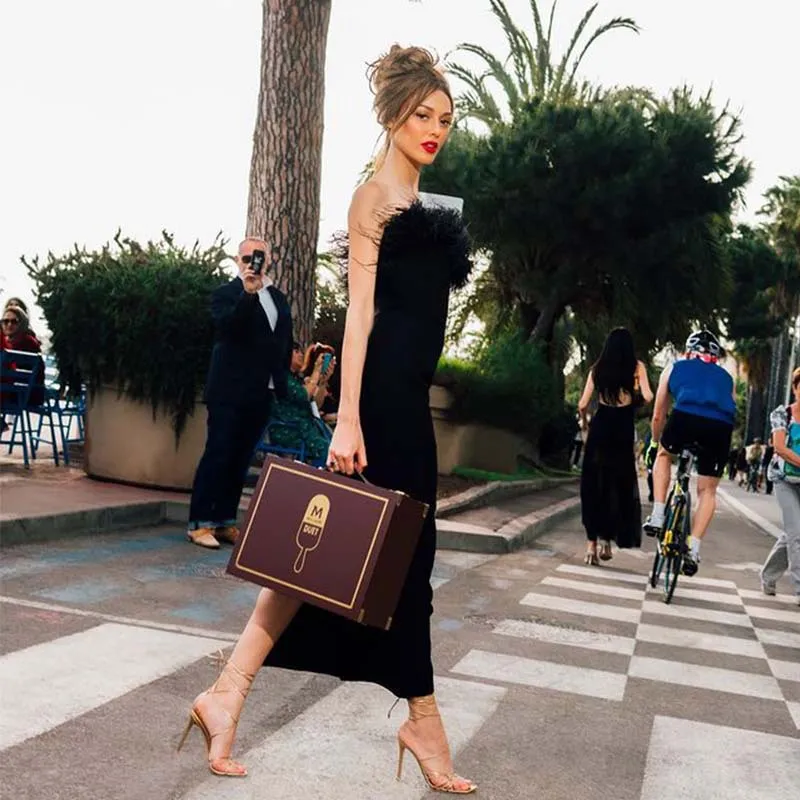 New Fashion Feather Neckline Black Long Lady Formal Evening Dress Deep-V Elegant Short Dresses For Women Birthday Party Prom