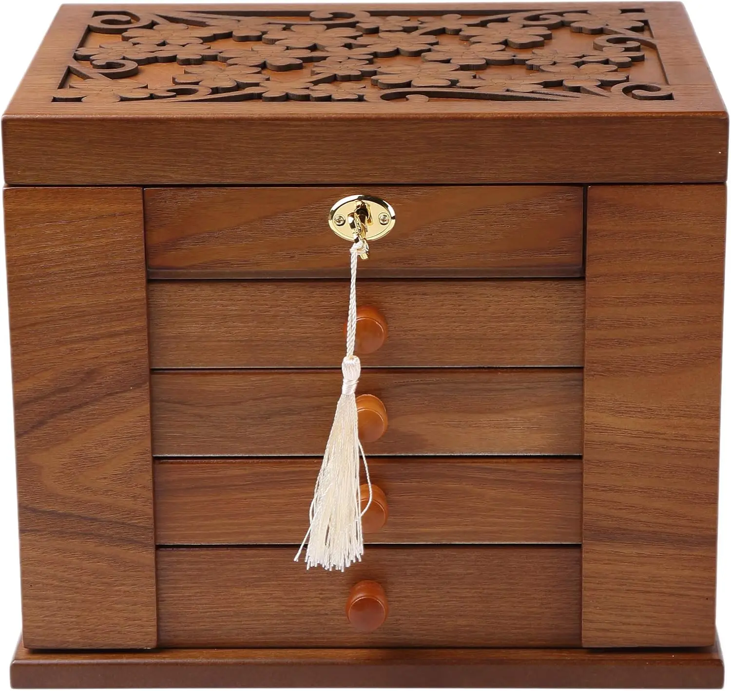 

Wooden Jewelry Box with Lock, Mirror & Drawers for Women - Cherry Finish