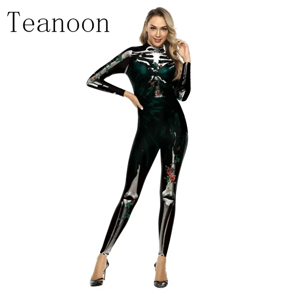 New Skeleton Performance Matching Outfit Halloween Role Play Costume High Elastic Tight Jumpsuit Carnival Party Coverall