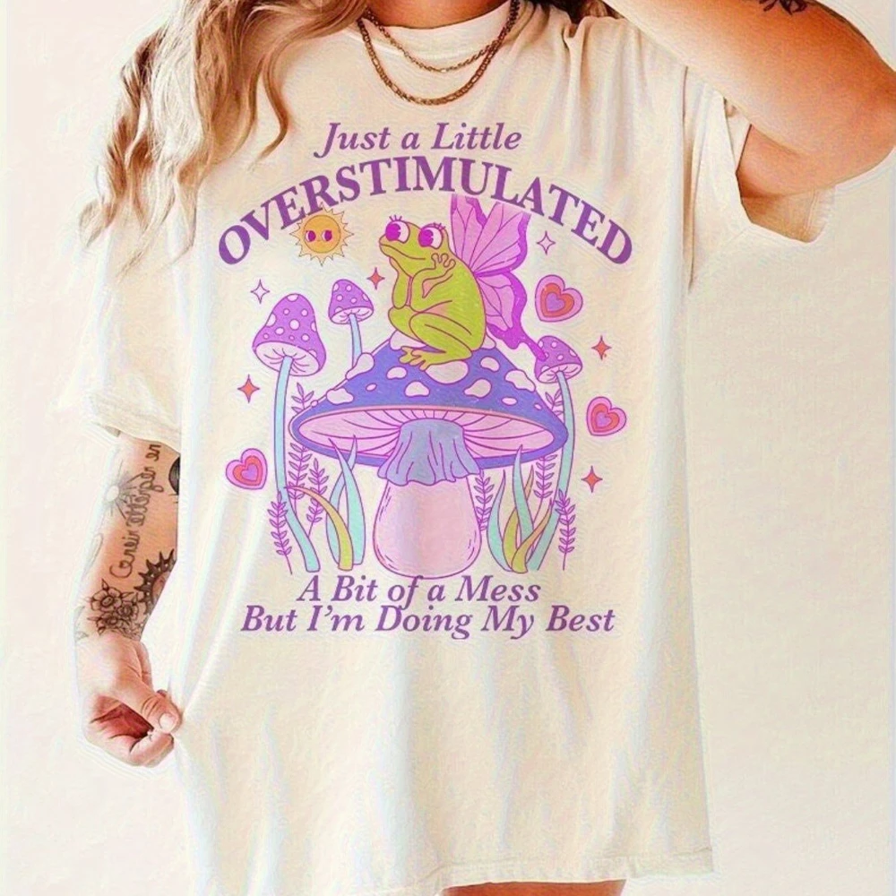 Overstimulated Mom Teacher ADHD Autism Neurodiversity Awareness T-Shirt - Funny A Bit of A Mess But Doing My Best Slogan