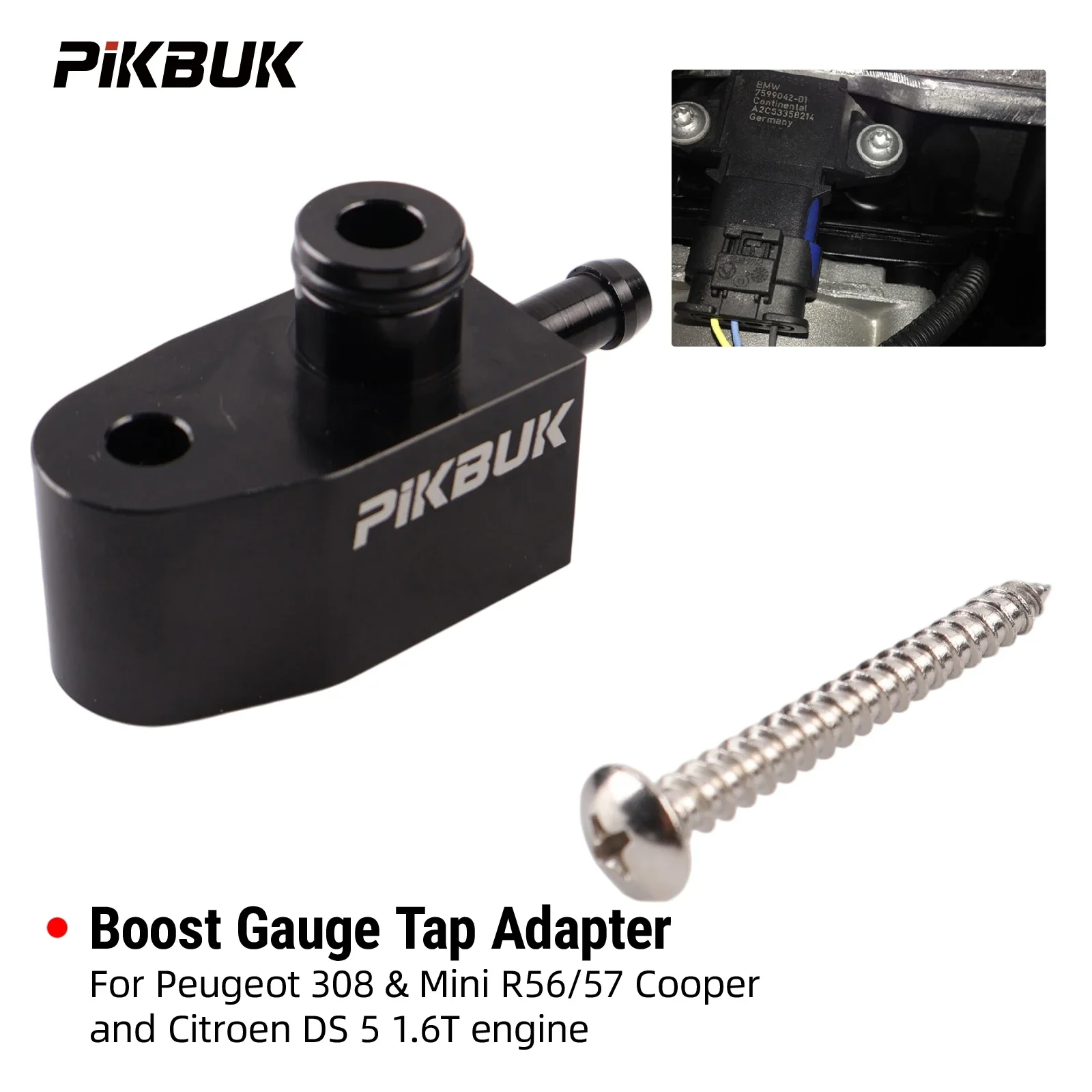 PIKBUK Ladedruckanzeige-Adapter für Peugeot 308 & Mini R56/57 Cooper und Citroen DS 5 1.6T Motor aus Aluminium – Detail 1