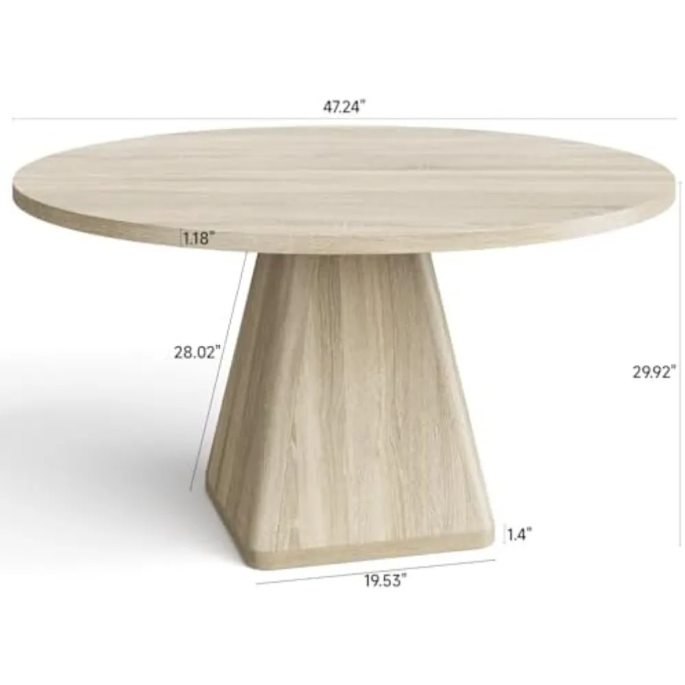 47 Inch Round Dining Table for 4-6, Circle Kitchen Table with Thickened Tabletop, Modern Dining Room Tables with Square