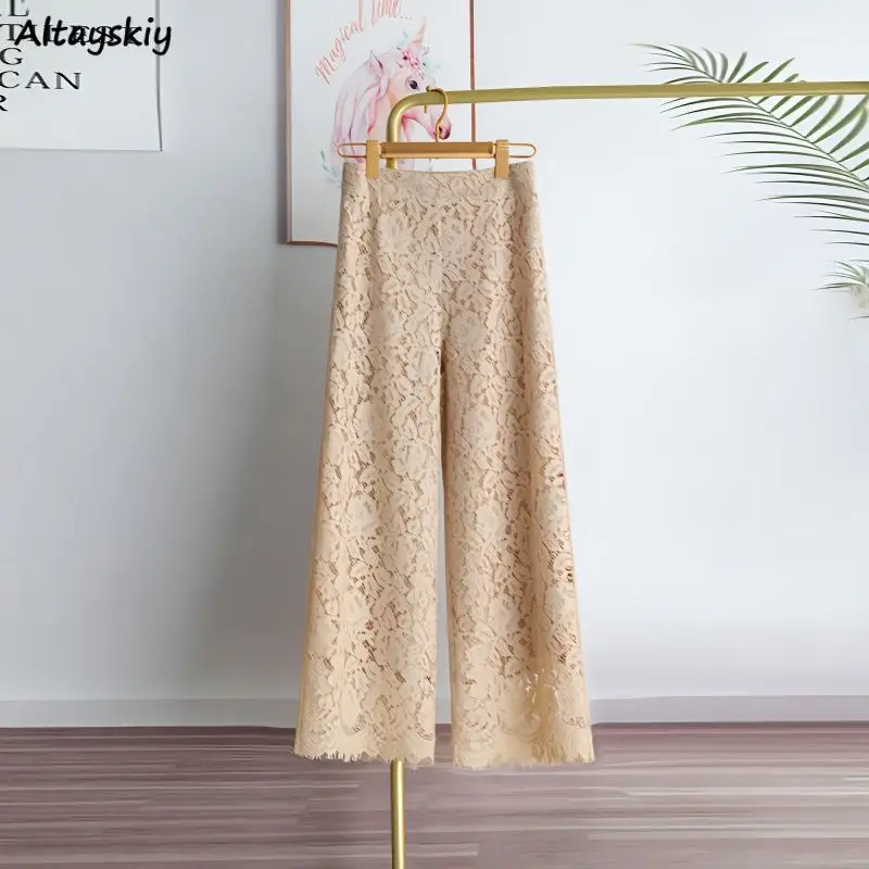 

Pants Women Lace Summer Breathable Straight Loose Wide Leg Trousers All-match Graceful Y2k Korean Fashion High Waist Streetwear