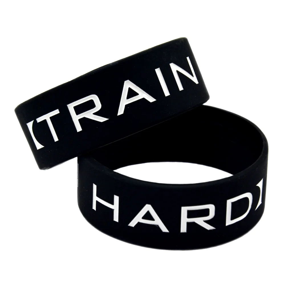 1 PC Train Hard Silicone Bracelet One Inch Wide Sport Band Black Bangle Bracelets