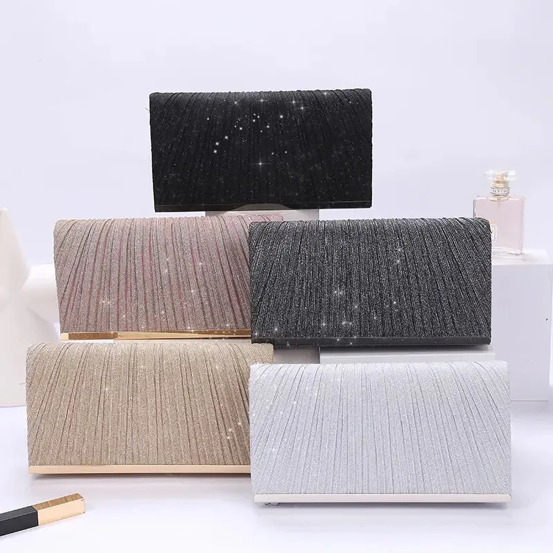 

Women's Pleated Sequin Evening Clutch Bag Wedding Purse Bride Handbag Chain Crossbody Bag For Banquet Party Dinner Bag