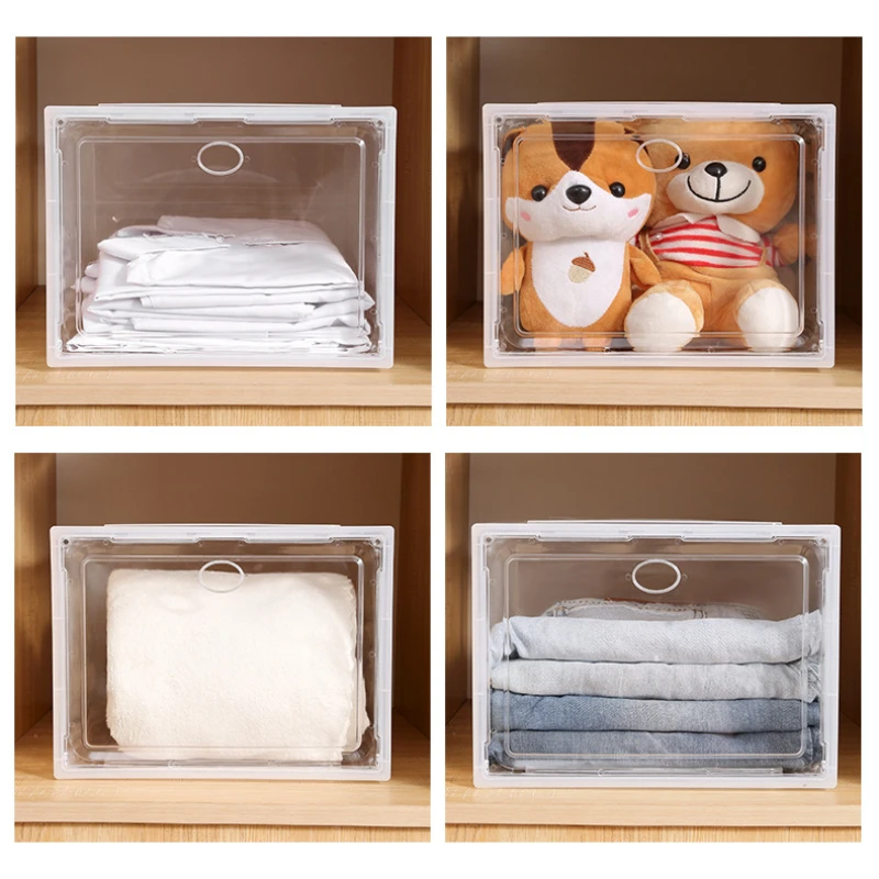 Dustproof Shoes Storage Boxes Transparent AJ Shoes Display Box with Magnetic Door Stackable Shoe Container Plastic Organizer