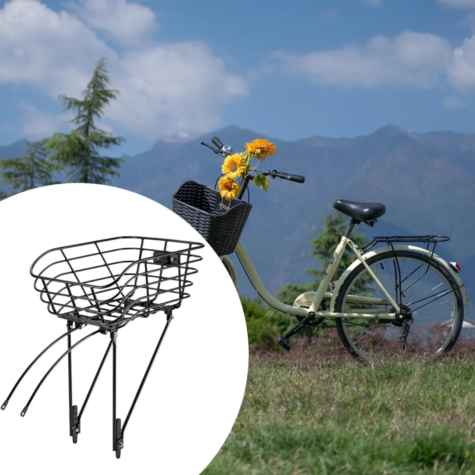 

Rear Bike Basket Cycling Accessories Black for Electric Bike Cycling Travel