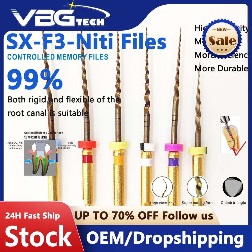 

Dental Flexible Niti Golden Endodontic Endo Files F4 F5 Heat Activation Engine Use Dentist Drills Instrument 04 06 Taper SX-F3