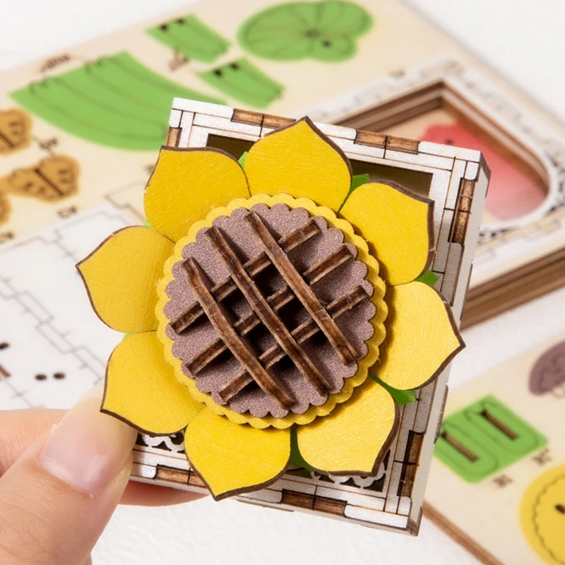 ثلاثية الأبعاد الزهور الألغاز الخشبية لعبة الإبداعية DIY بها بنفسك الزهور بناء المغناطيسي مغناطيس الثلاجة الكبار الحرف المواد مهرجان ديكور لعبة هدية #5