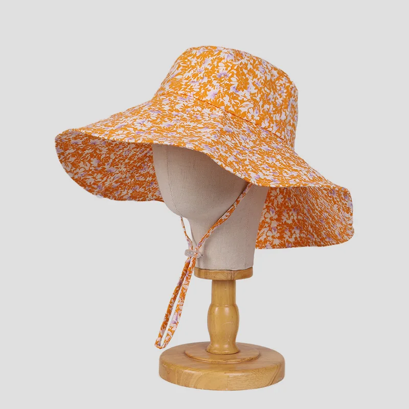 

OMEA Spring Floral Bucket Hat Summer Yellow Sun Hat Women Black Wide Brim Floppy Adjustable Hat Fashion Fisherman Hat Travel