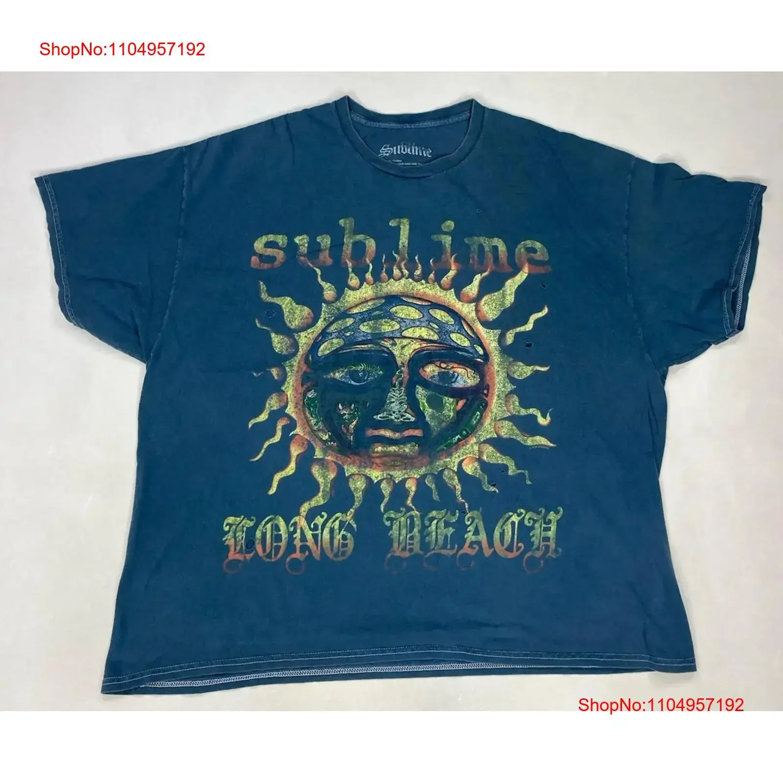

Мужская футболка Sublime XL Oversized Blue Distressed Music, винтажная стираная уличная одежда, растянутая мягкая слегка дизайнерская одежда