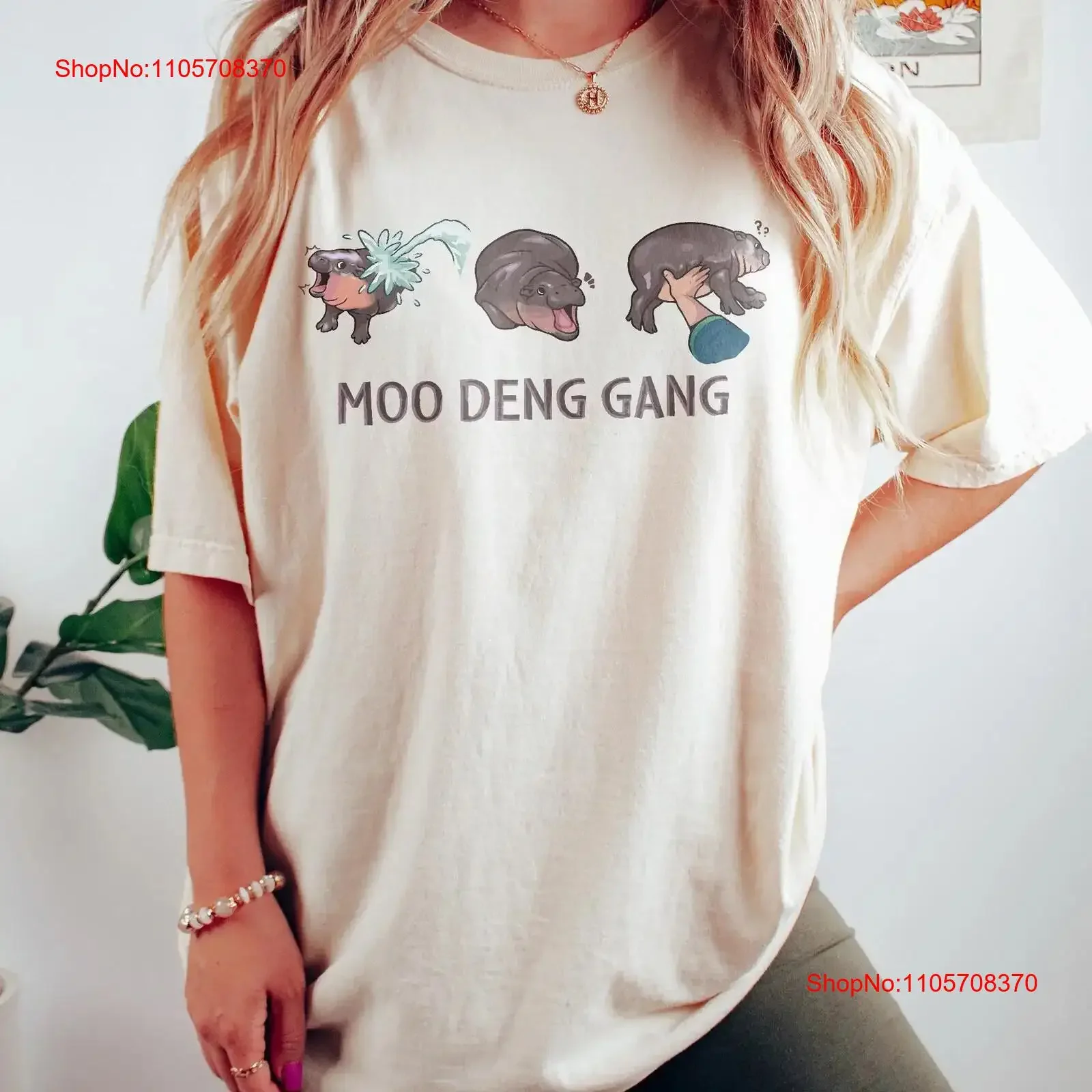 Moo Deng T Shirt Gang SweaT Cute Baby pygmy hippo Funny Lover vintage Washed Top For Everyday Wear Slightly Stylish Casual