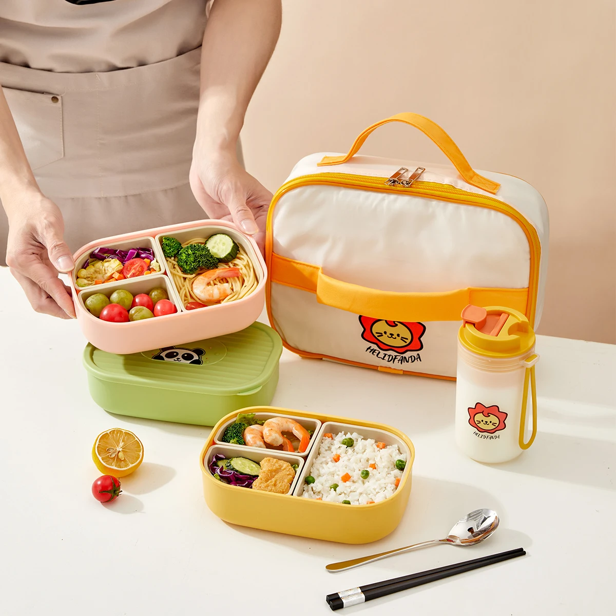 WORTHBUY Outdoor Tragbarer versiegelter, geteilter Lebensmittelbehälter, abnehmbare 3-Gitter-Kunststoff-Lunchbox für Kinder, Studenten, mikrowellengeeignet – Detail 1