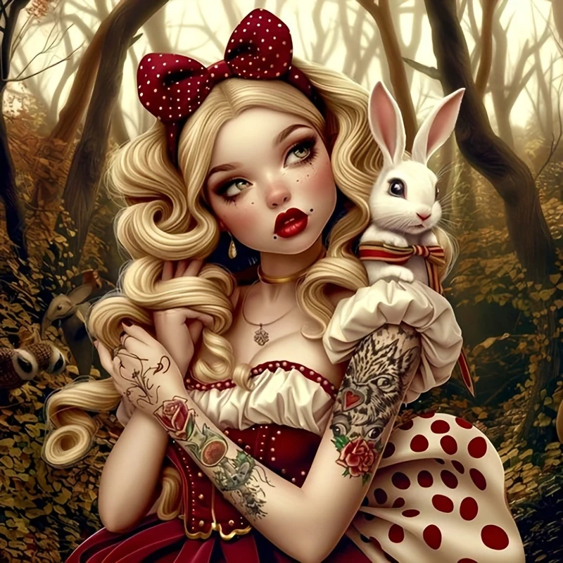 

Beautiful Tattooed Girl with Rabbit 500PCS/1024 PCS Jigsaw Puzzles Challenging Family Activity Game for Gameroom Bedroom Gift