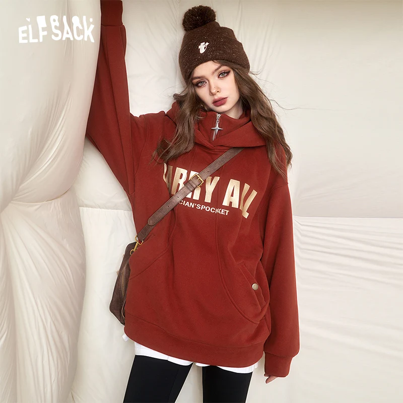 ELFSACK Christmas Graphic Fleece Hoodies Women 2023 Winter Plus Size Long Sleeve Designer Tops