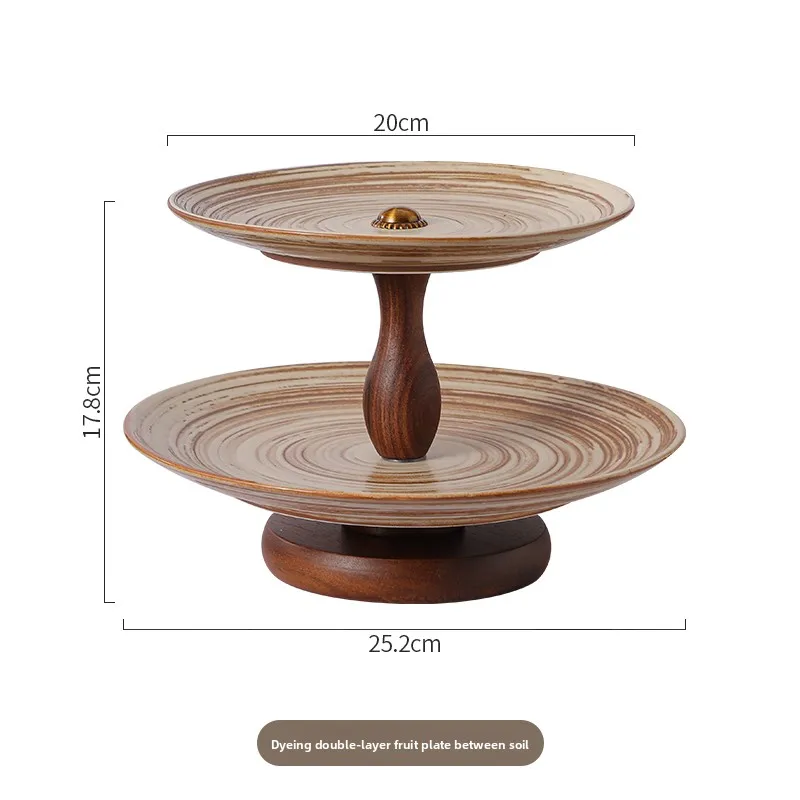 

Двухслойная ретро тарелка ручной работы для сухофруктов, керамическая тарелка для закусок в японском стиле, многослойный поднос для послеобеденного чая