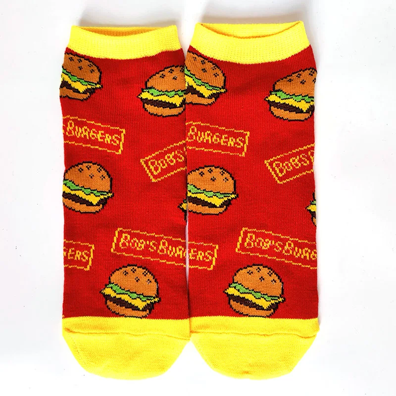 Funny Ankle Cartoon Socks Women Happy Low Cut Movie Anime Wine Burger Character Couple Fuzzy Socks