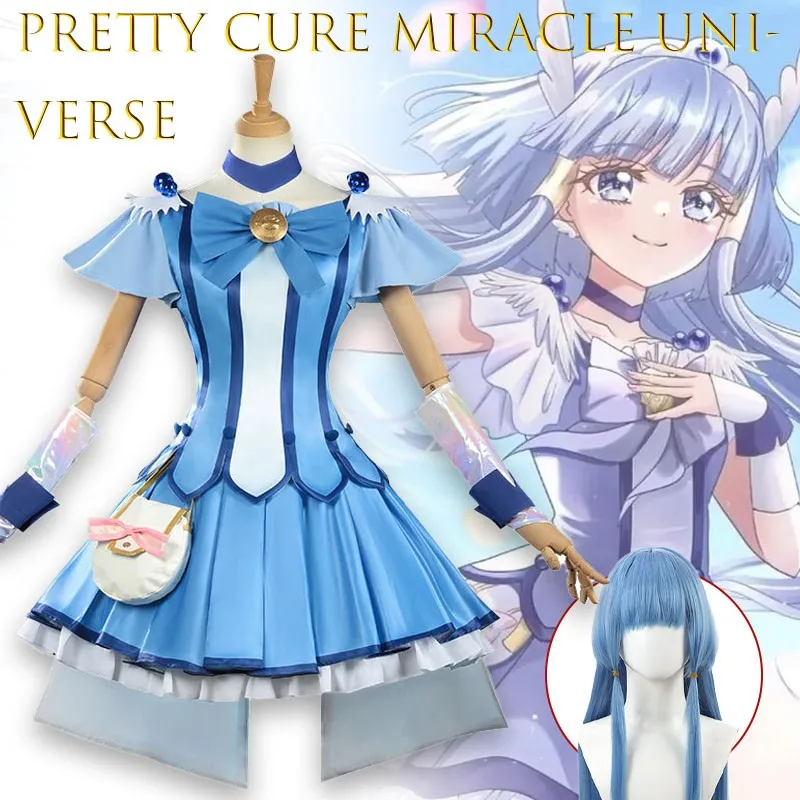 Costume de cosplay Aoi Rika Pretty Cure Miracle Universe, robe lumineuse avec ailes d'ange, baguette magique de fée, costume de fille magique d'anime pour fête