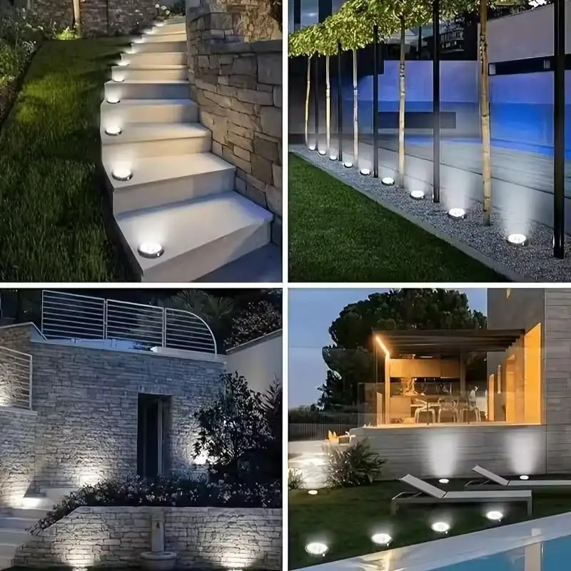 Solar Disk Light IP68 Waterproof In Ground Pathway Lamp 8 LED Auto On Dusk To Dawn Deck Step Light For Backyard Patio Garden