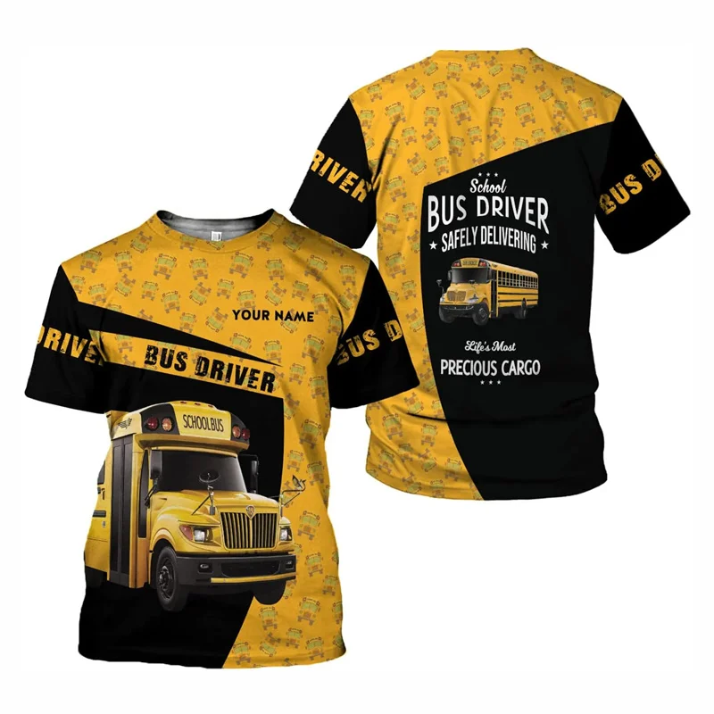 School Bus Driver T-shirt Men 3d Printed Custom Name T Shirts Round Neck Short Sleeves Tshirt New Funny Cosplay Tee Shirts