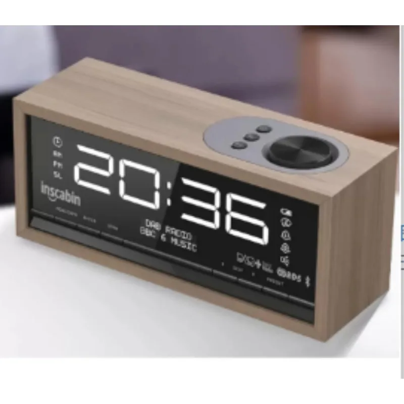 Retro Wood Bluetooth 5.0 Clock Radio Speaker Custom Alarm Function Plug Powered Home Speaker