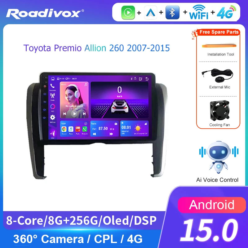 AI VOICE  roadivox Android car radio for Toyota Premio Allion 260 2007 2015 GPS Navigation video Multimedia Player tape