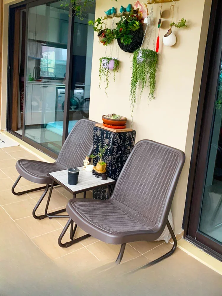 Balcony rattan chair casual modern wrought iron small apartment drinking tea table and chair combination three-piece set