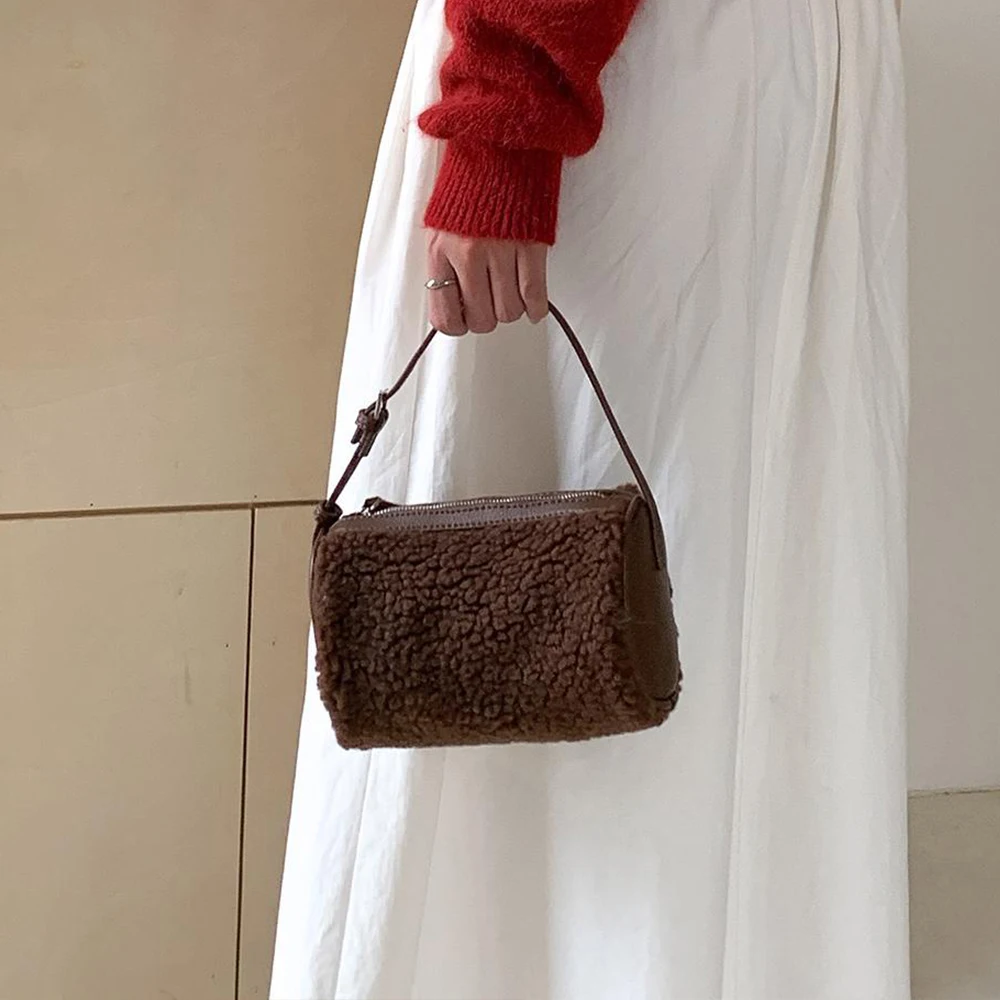 

Lamb Wool Patchwork Handbag Fashion Mini Women's Bag NEW Winter Soft Plush Crossbody Bags for Women Designer Shoulder Bag Purses