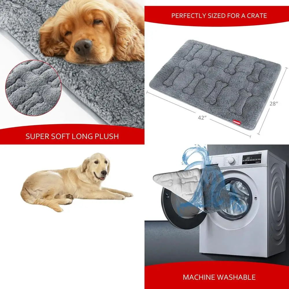 

2-Pack 42x28 Plush Grey Dog Crate Mat, Machine Washable Bedding