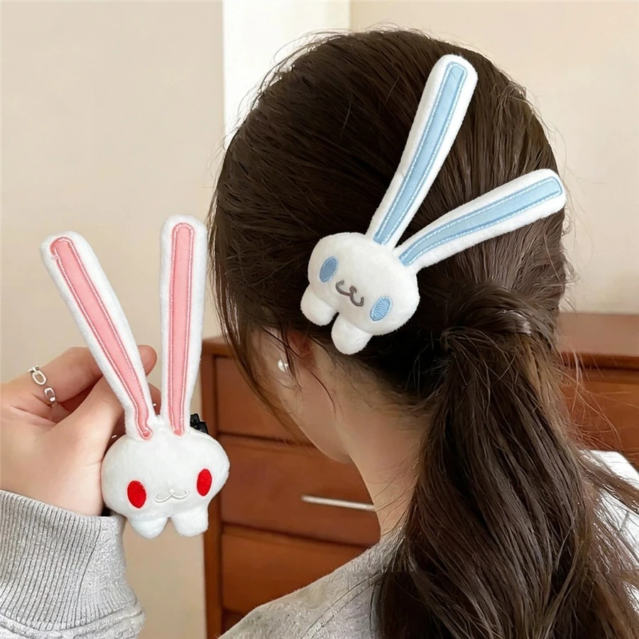 Japanese Soft Girl Long-eared Rabbit Hairpins Set Bendable Ears Bunny Animal Plush Duckbill Clips Twin Tails Hair Styling Tools