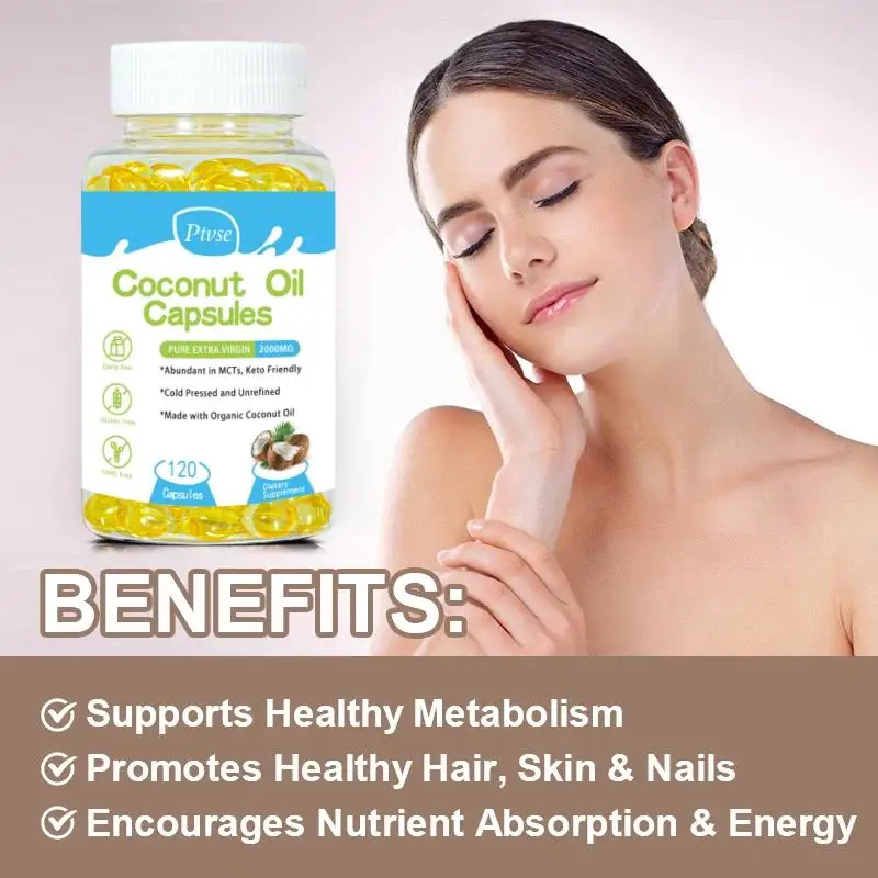 Coconut Oil Capsules Promotes Healthy Hair, Skin & Nails Made with Organic Coconut Oil