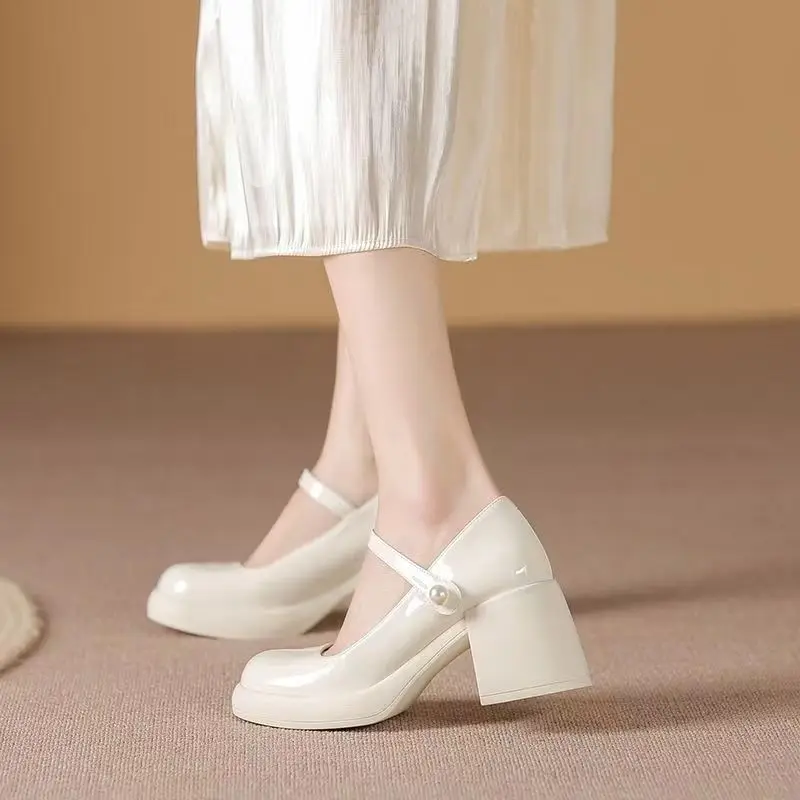 Spring and Autumn Casual Fashion Round Toe Thick Heels Solid Color Women's Shoes New Sexy Elegant Banquet Comfortable High Heels
