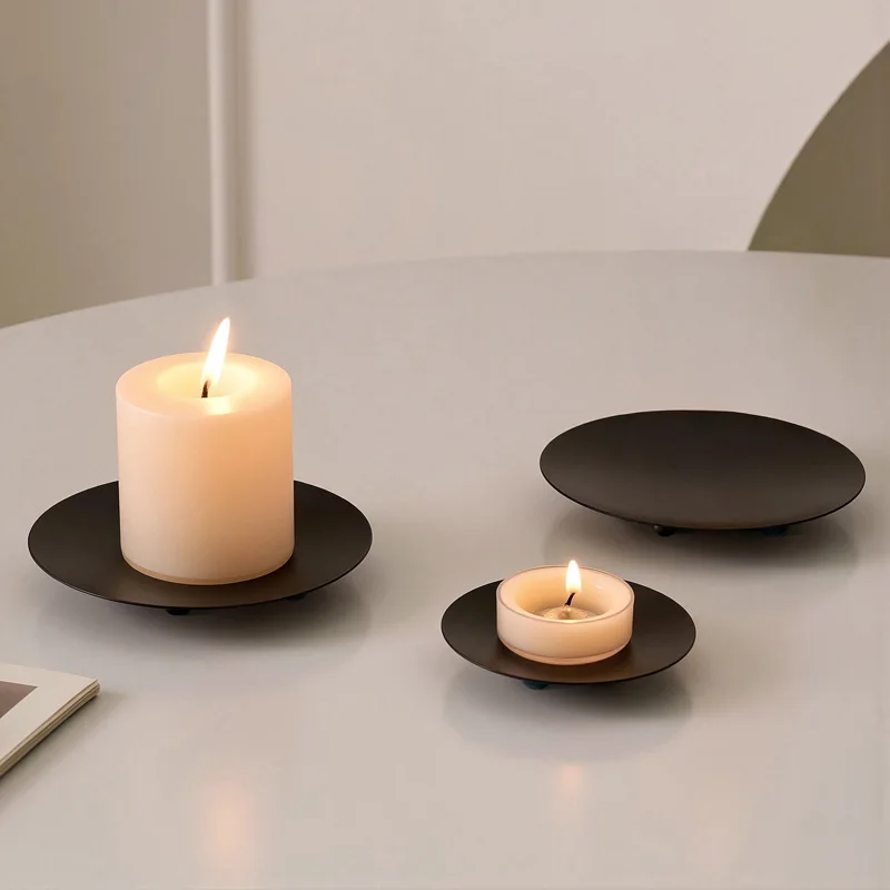 Gold Black American Style Candle Holder Candle Dish Small Candle Holder Iron Tray Holder Round Metal Wedding Props 1PC