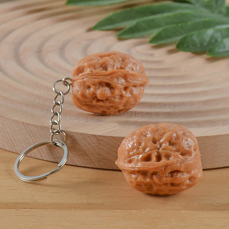 2Pcs Simulation Walnut Model Fun Plastic Walnut Photography Props Can Do Bag Keychain Charm Pendant Children's House Game Toys